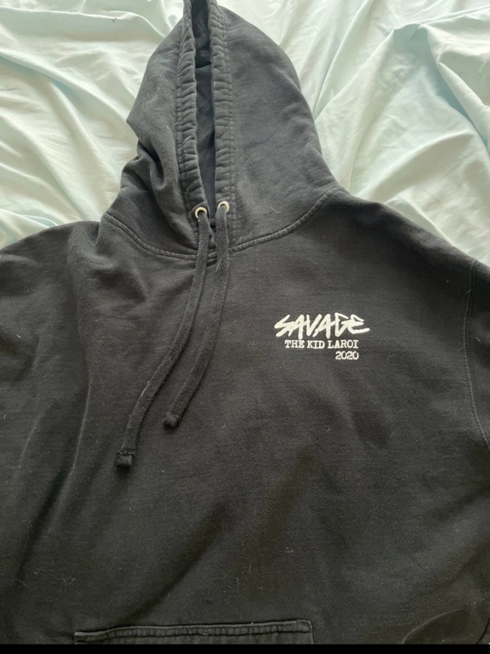 Savage Kid Laroi Black Graphic Hoodie - White Photo Print